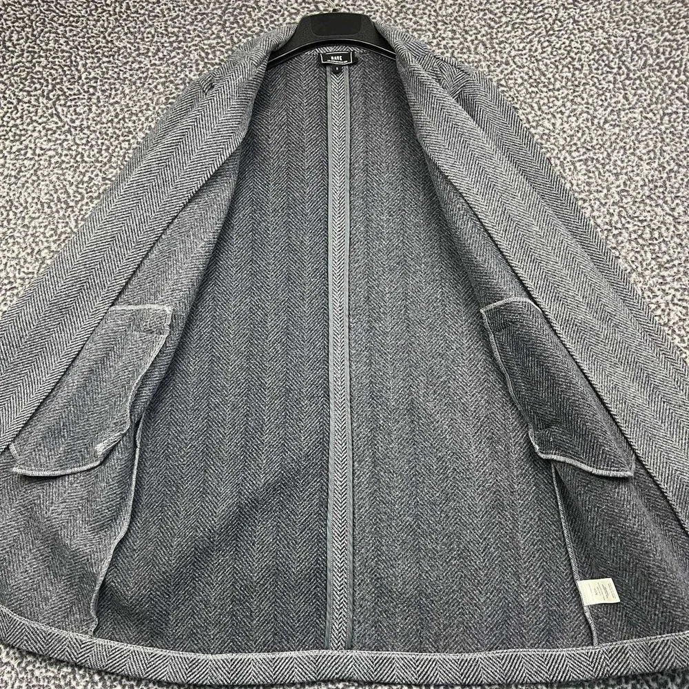 HAVE Los Angeles Long Coat Jacket Women Small Gray Herringbone Notch Lapel S